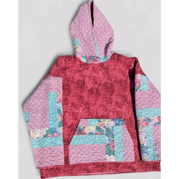 Womens 3XL Handmade Quilted Hoodie Upcycled From Vintage Quilt Patchwork Boho - Picture 2 of 8
